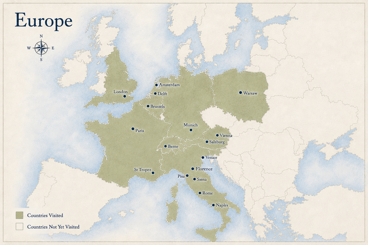 Map of the Europe showing places I've been