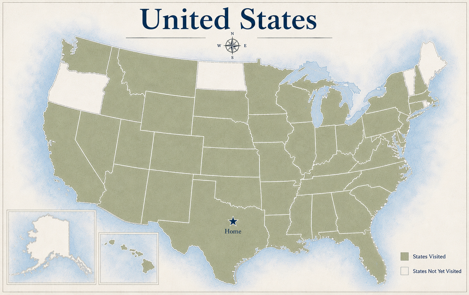 Map of the United States showing places I've been